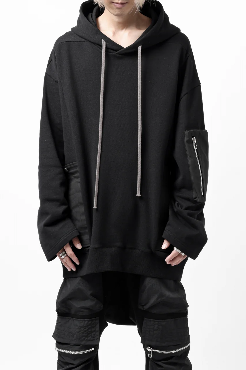 A.F ARTEFACT FLAP-DETAIL COMBINATION HOODIE / COTTON SWEAT (BLACK)