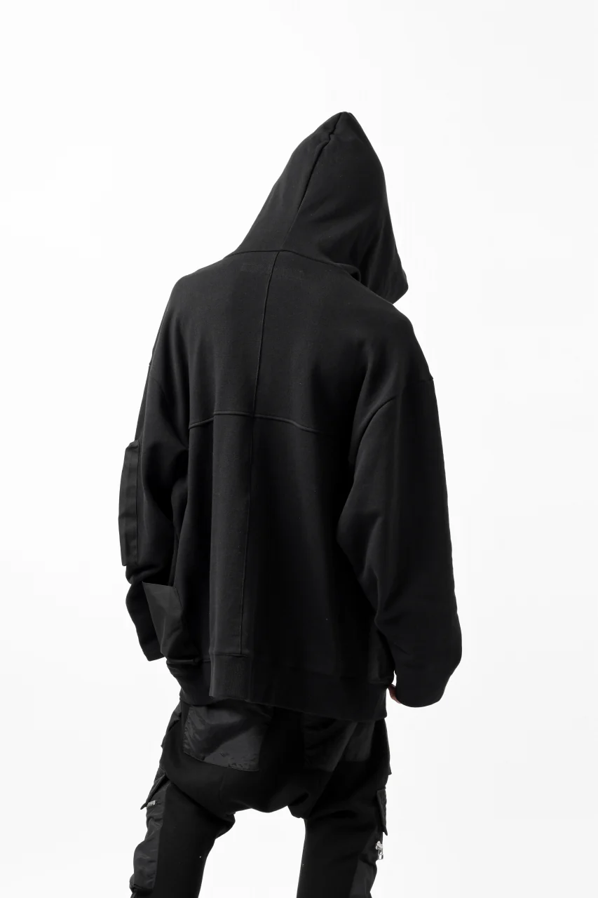 A.F ARTEFACT FLAP-DETAIL COMBINATION HOODIE / COTTON SWEAT (BLACK) - Image 10