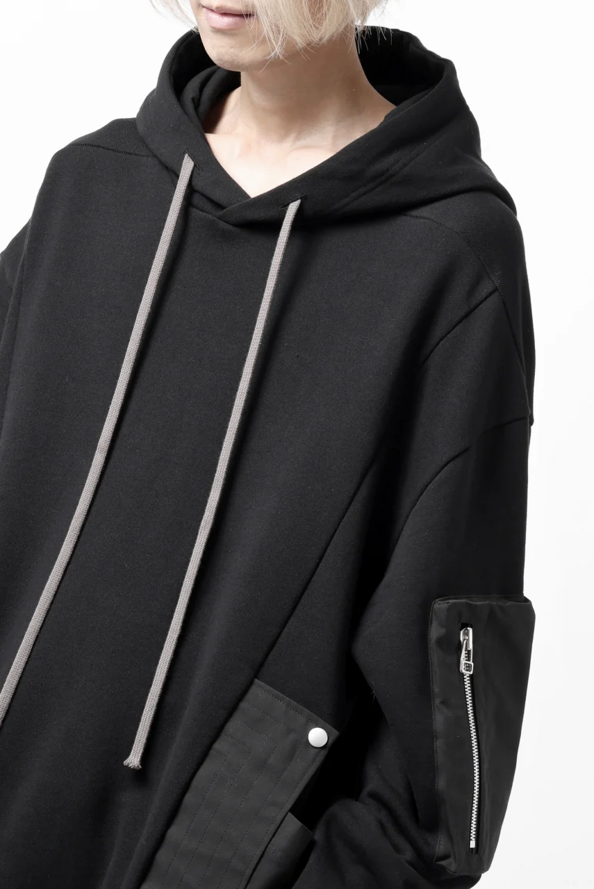 A.F ARTEFACT FLAP-DETAIL COMBINATION HOODIE / COTTON SWEAT (BLACK) - Image 13