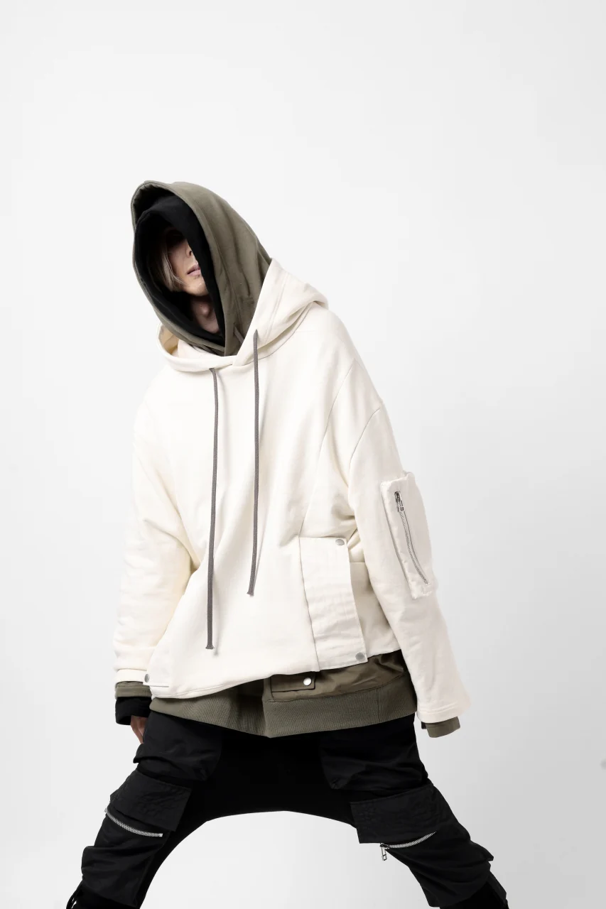 A.F ARTEFACT FLAP-DETAIL COMBINATION HOODIE / COTTON SWEAT (BLACK) - Image 17