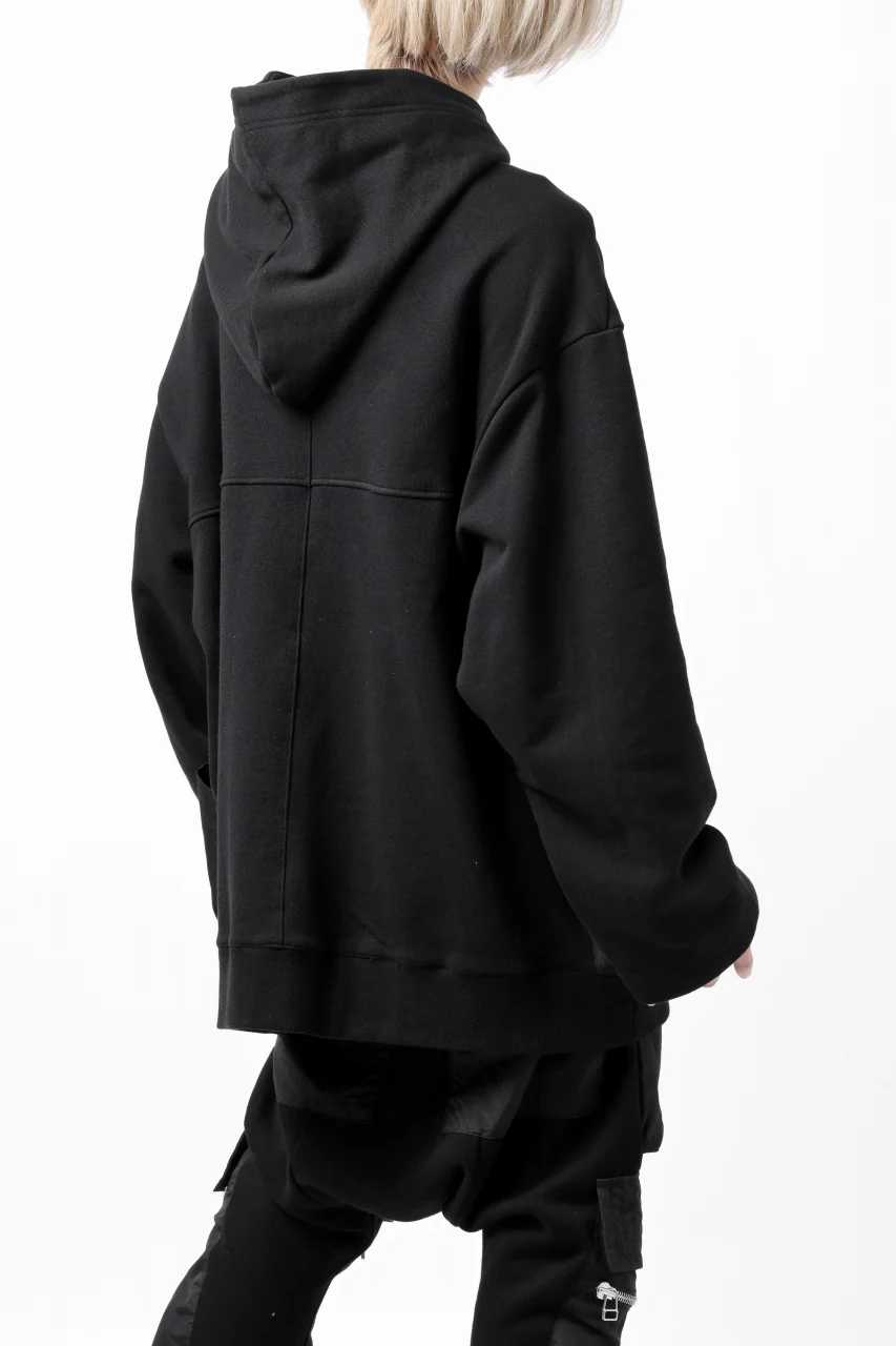 A.F ARTEFACT FLAP-DETAIL COMBINATION HOODIE / COTTON SWEAT (BLACK) - Image 3