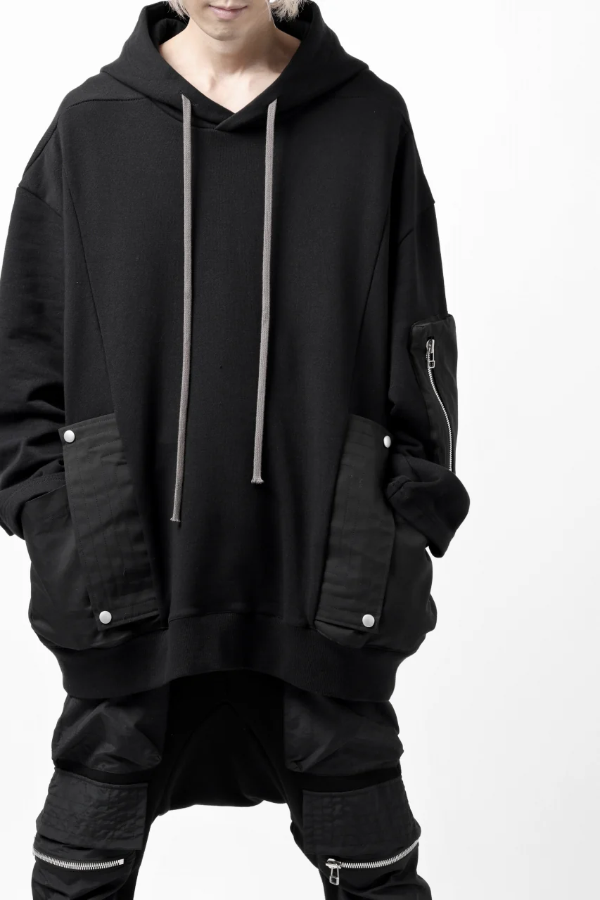 A.F ARTEFACT FLAP-DETAIL COMBINATION HOODIE / COTTON SWEAT (BLACK) - Image 5