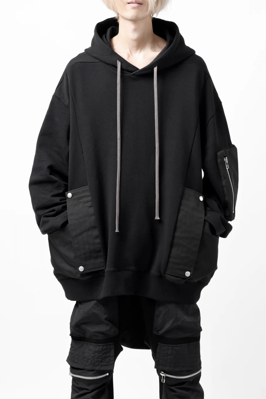 A.F ARTEFACT FLAP-DETAIL COMBINATION HOODIE / COTTON SWEAT (BLACK) - Image 6