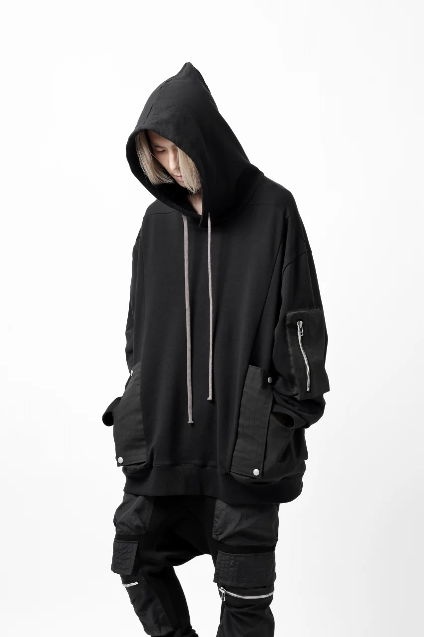 A.F ARTEFACT FLAP-DETAIL COMBINATION HOODIE / COTTON SWEAT (BLACK) - Image 9
