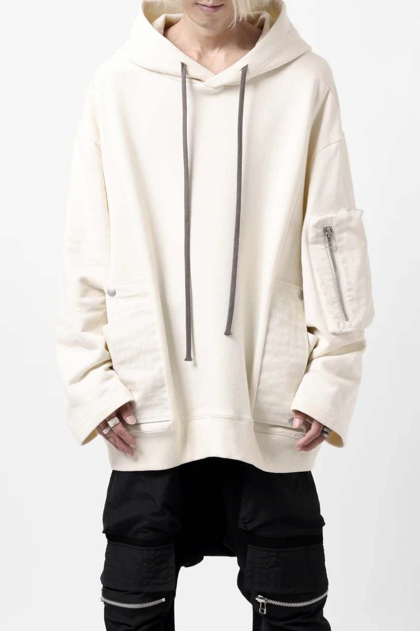 A.F ARTEFACT FLAP-DETAIL COMBINATION HOODIE / COTTON SWEAT (IVORY)