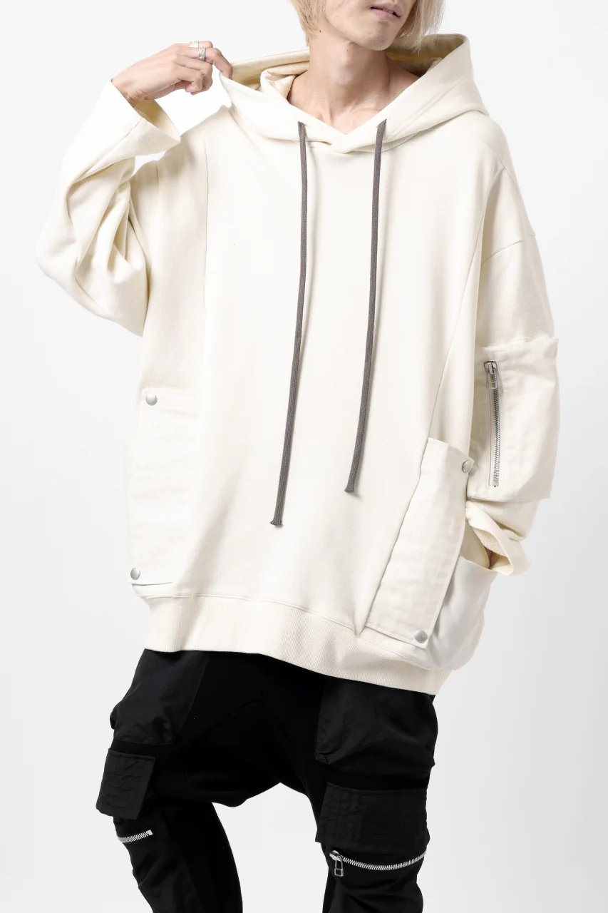 A.F ARTEFACT FLAP-DETAIL COMBINATION HOODIE / COTTON SWEAT (IVORY) - Image 7