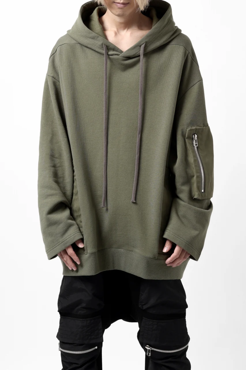 A.F ARTEFACT FLAP-DETAIL COMBINATION HOODIE / COTTON SWEAT (KHAKI)