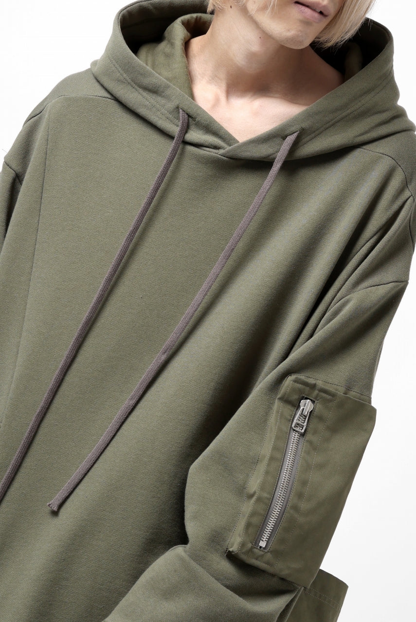 A.F ARTEFACT FLAP-DETAIL COMBINATION HOODIE / COTTON SWEAT (KHAKI) - Image 16