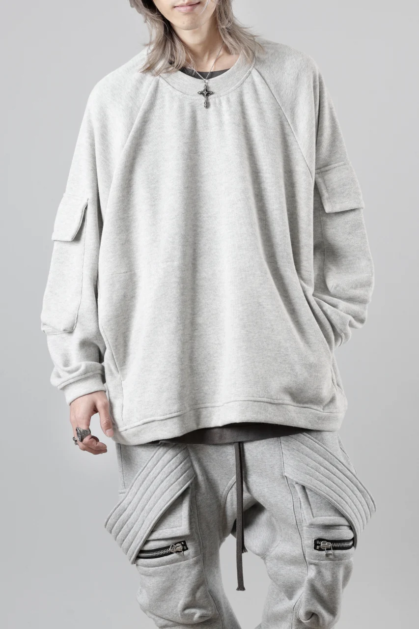 A.F ARTEFACT FLAP POCKET RAGLAN TOP / COPE KNIT JERSEY (LIGHT GREY) - Image 3