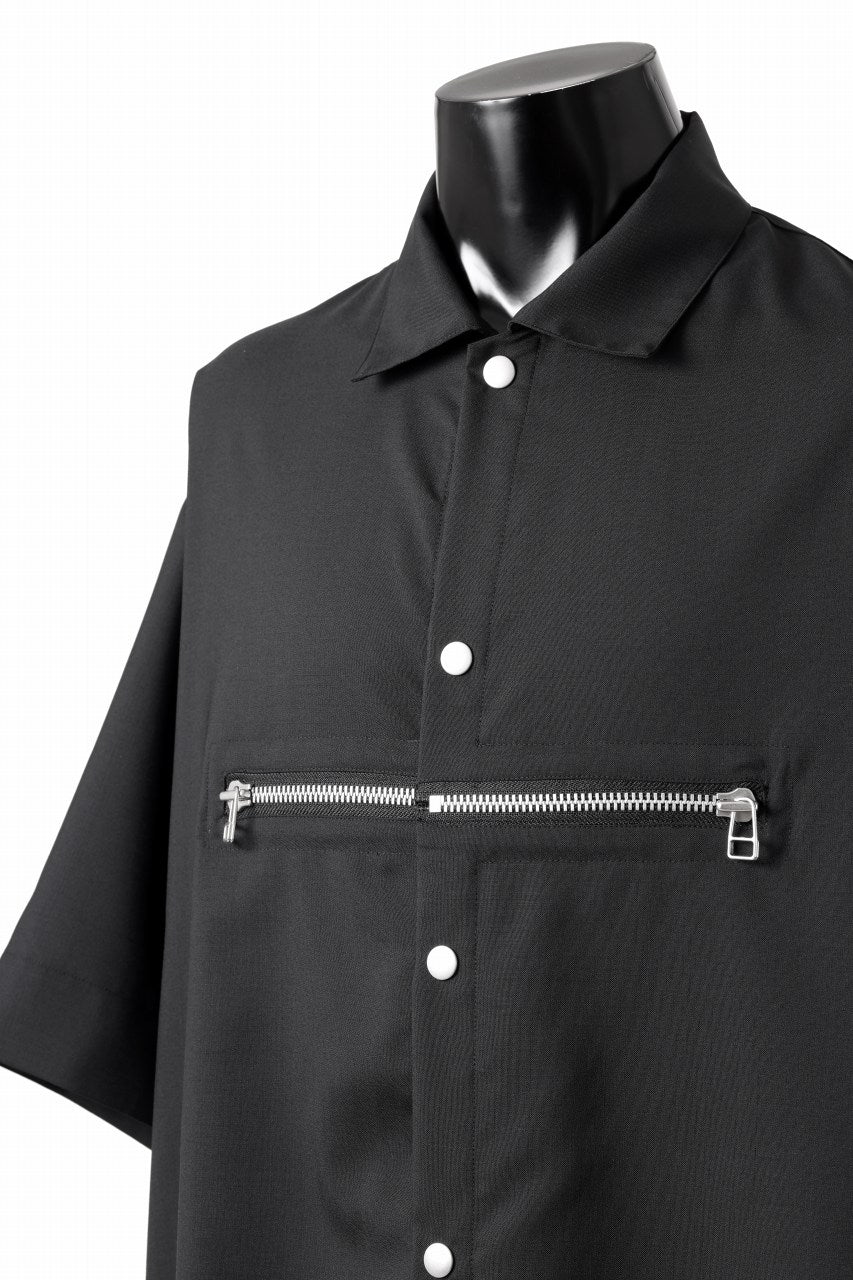 A.F ARTEFACT FRONT ZIP SQUEEZING SHIRT / TROPICAL WOOL (BLACK) - Image 11