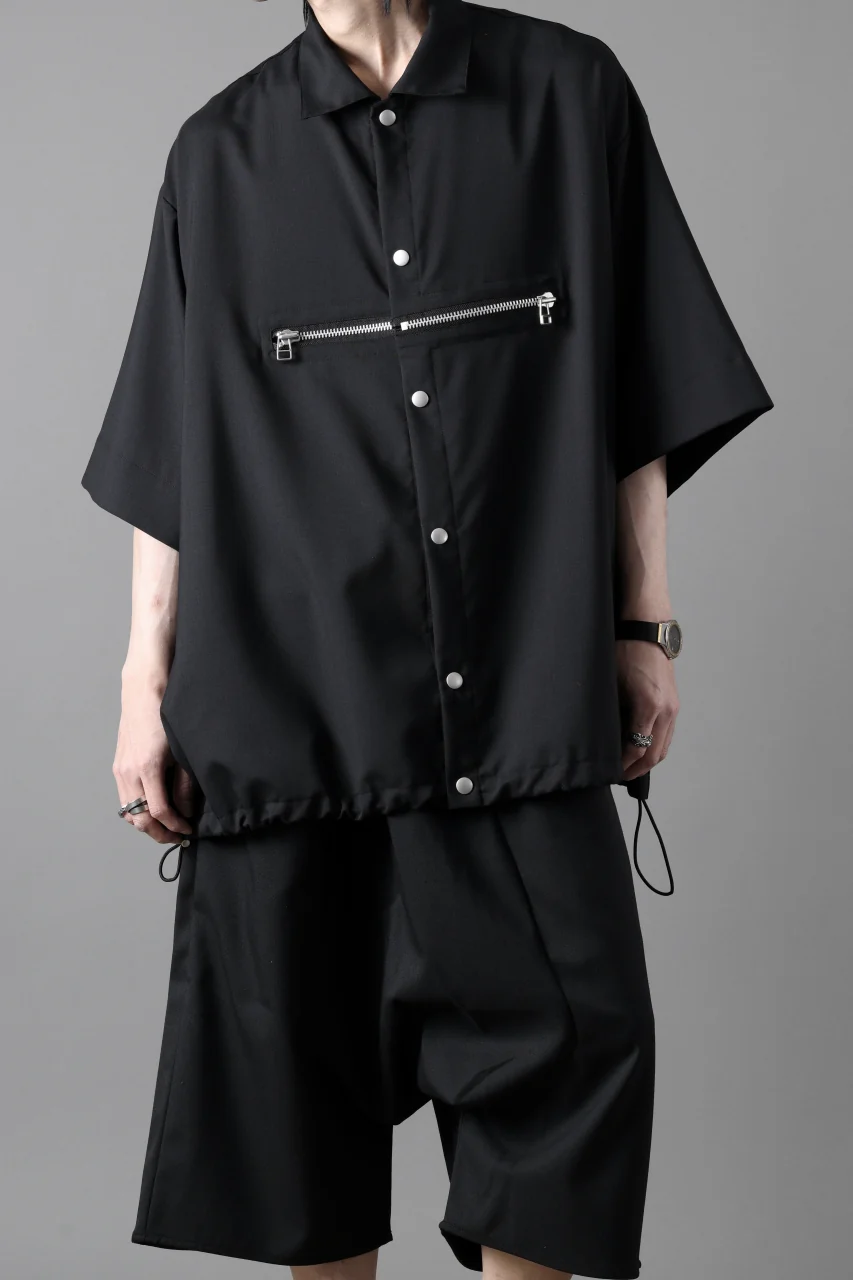 A.F ARTEFACT FRONT ZIP SQUEEZING SHIRT / TROPICAL WOOL (BLACK) - Image 16
