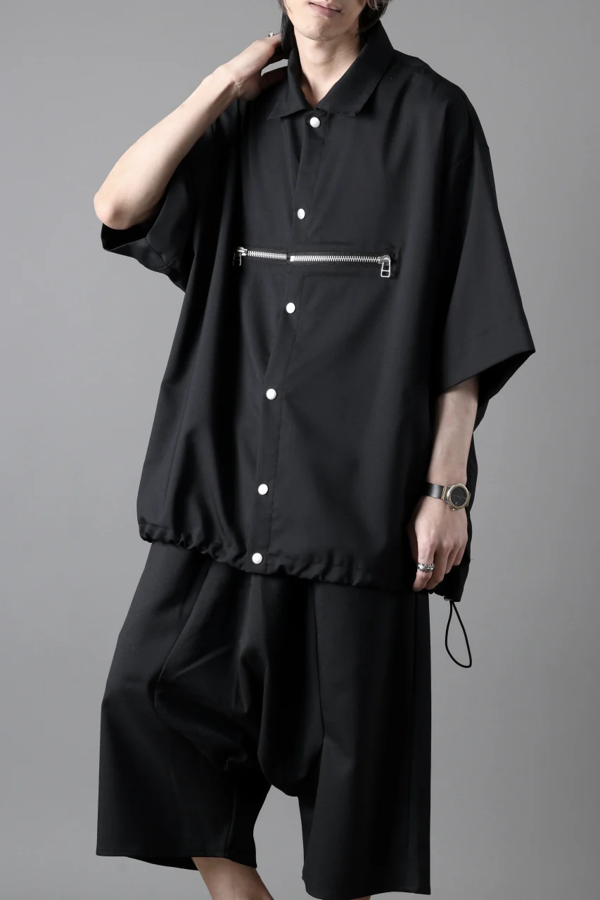 A.F ARTEFACT FRONT ZIP SQUEEZING SHIRT / TROPICAL WOOL (BLACK) - Image 17
