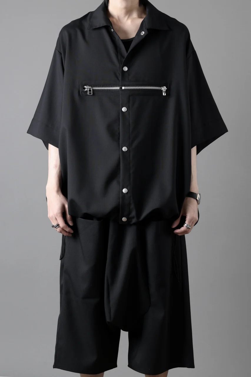 A.F ARTEFACT FRONT ZIP SQUEEZING SHIRT / TROPICAL WOOL (BLACK) - Image 21