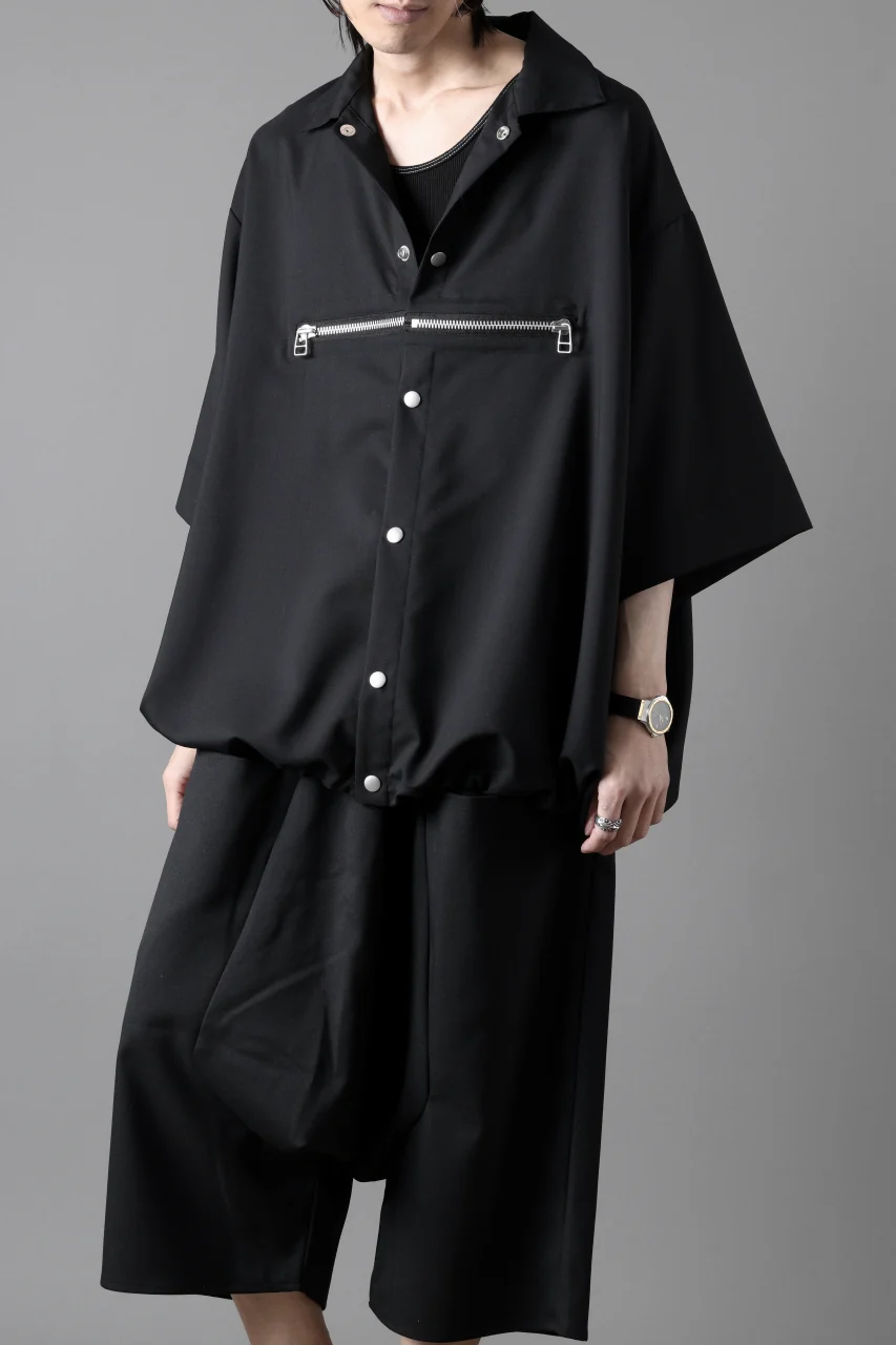 A.F ARTEFACT FRONT ZIP SQUEEZING SHIRT / TROPICAL WOOL (BLACK) - Image 23