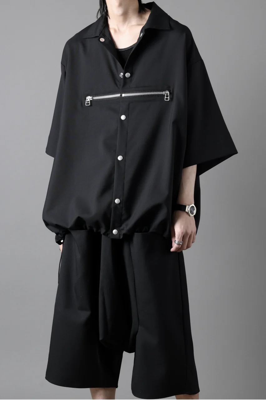 A.F ARTEFACT FRONT ZIP SQUEEZING SHIRT / TROPICAL WOOL (BLACK) - Image 24