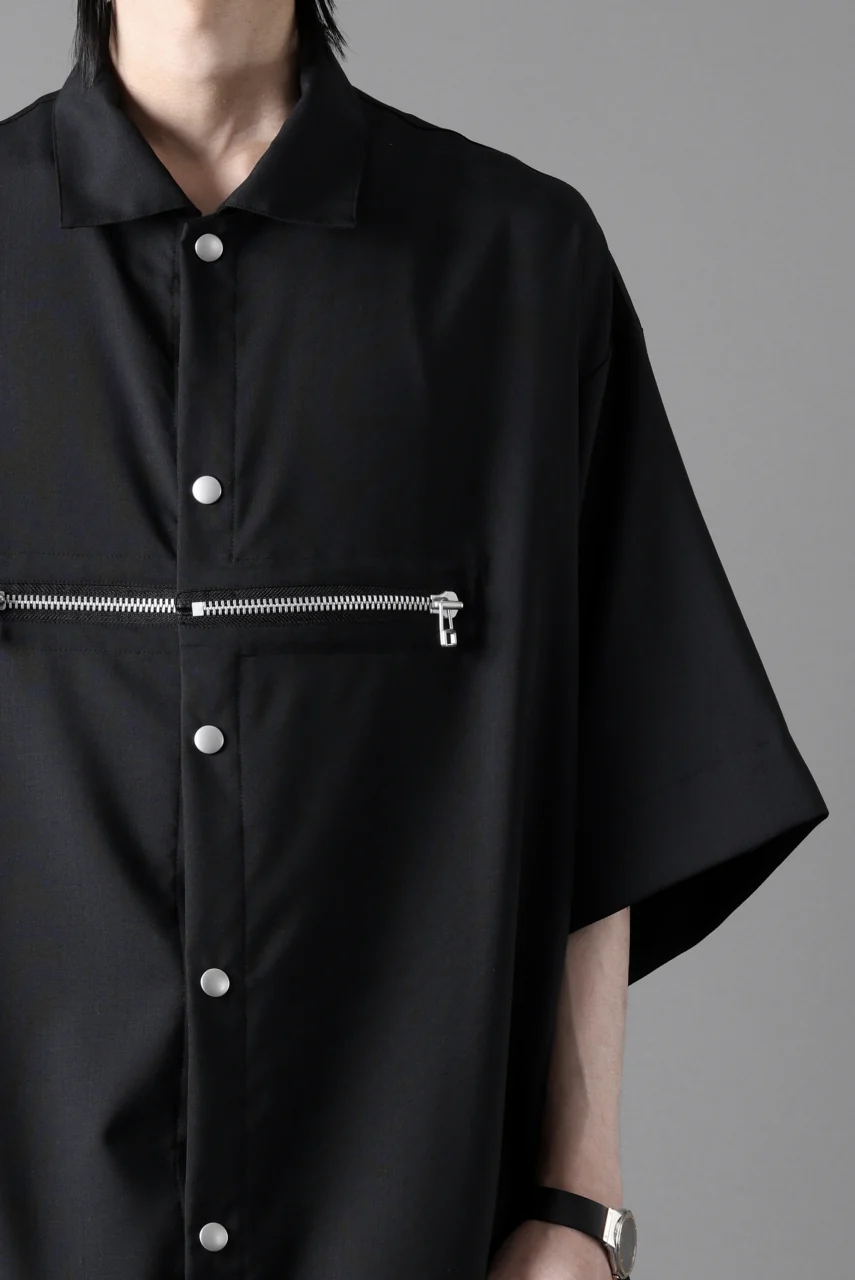 A.F ARTEFACT FRONT ZIP SQUEEZING SHIRT / TROPICAL WOOL (BLACK) - Image 28