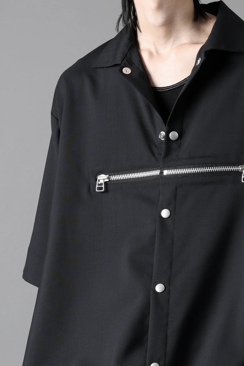 A.F ARTEFACT FRONT ZIP SQUEEZING SHIRT / TROPICAL WOOL (BLACK) - Image 30