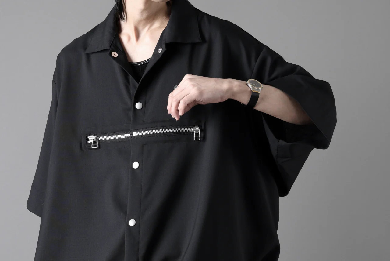 A.F ARTEFACT FRONT ZIP SQUEEZING SHIRT / TROPICAL WOOL (BLACK) - Image 31