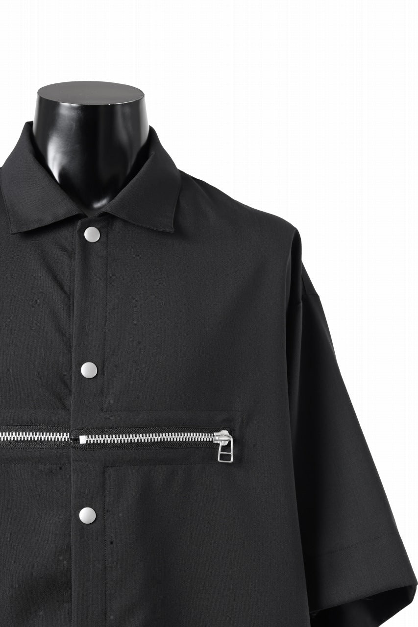 A.F ARTEFACT FRONT ZIP SQUEEZING SHIRT / TROPICAL WOOL (BLACK) - Image 6