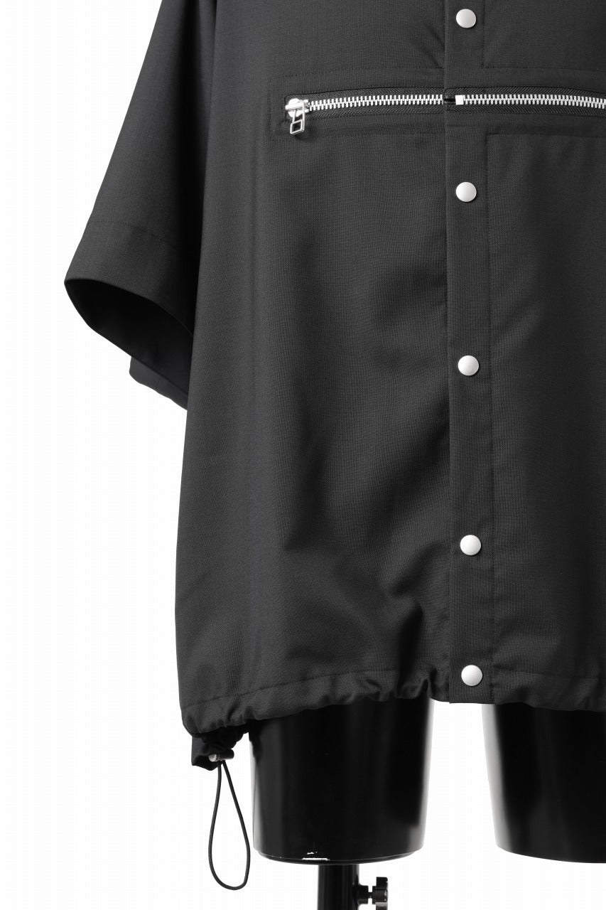 A.F ARTEFACT FRONT ZIP SQUEEZING SHIRT / TROPICAL WOOL (BLACK) - Image 7