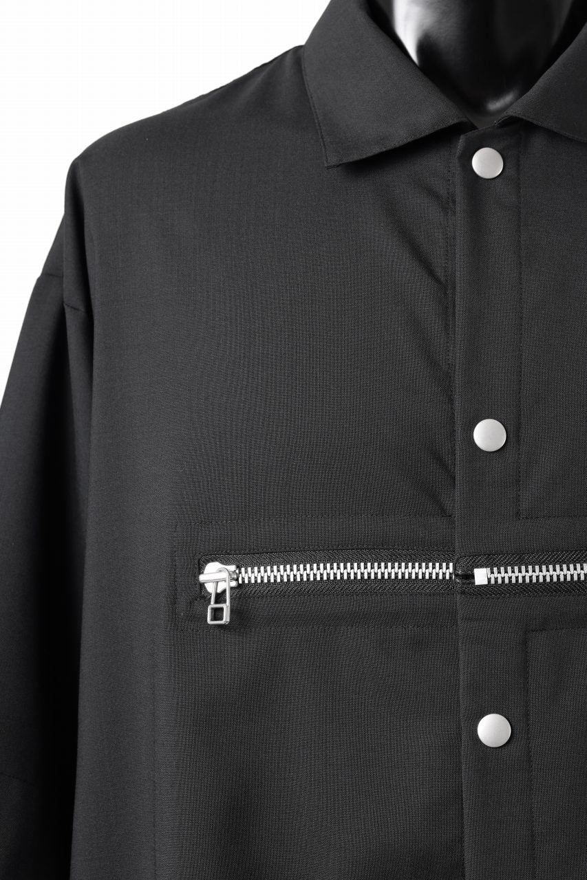 A.F ARTEFACT FRONT ZIP SQUEEZING SHIRT / TROPICAL WOOL (BLACK) - Image 9