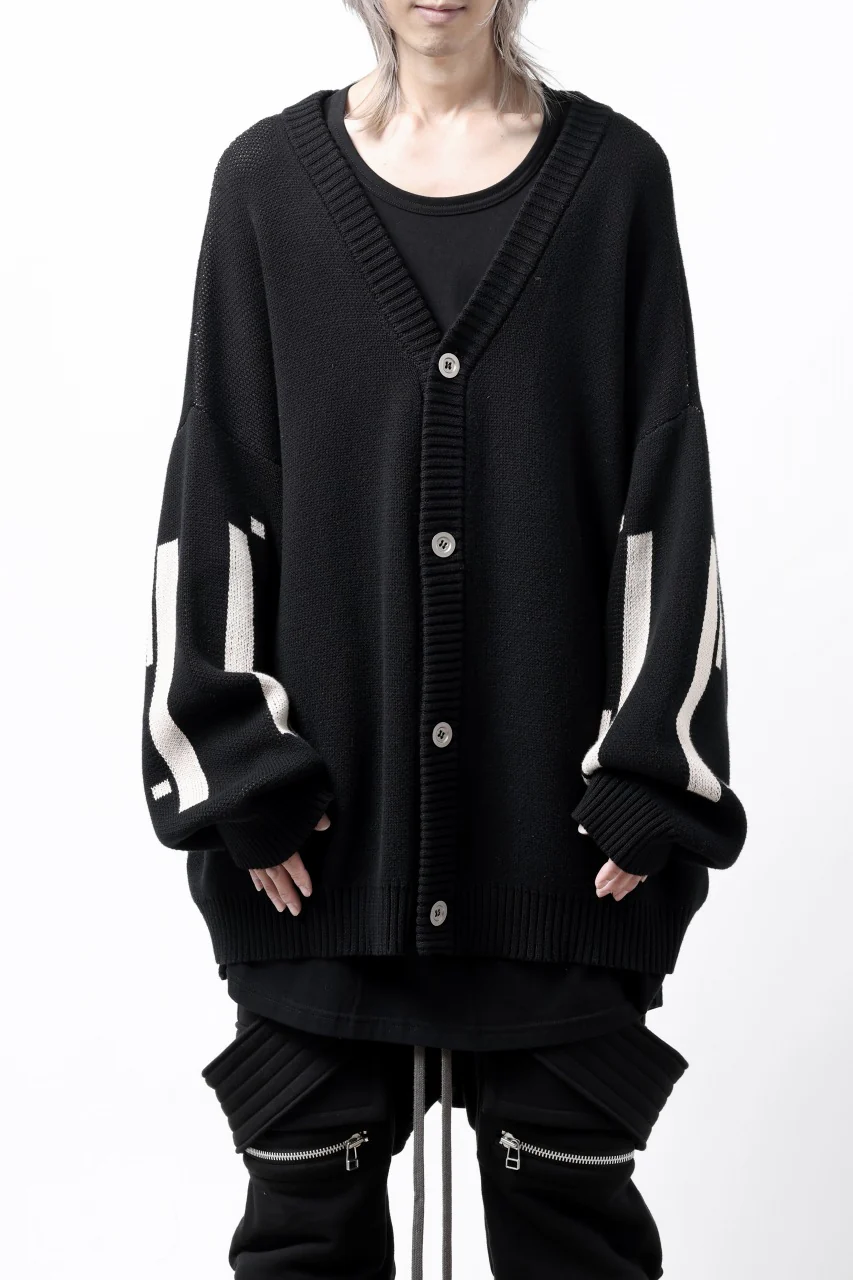 A.F ARTEFACT GEO PATTERN COTTON KNIT CARDIGAN /  (BLACK x IVORY) - Image 4