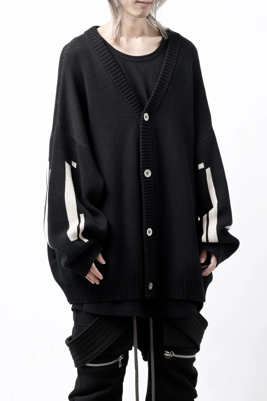 A.F ARTEFACT GEO PATTERN COTTON KNIT CARDIGAN /  (BLACK x IVORY) - Image 5