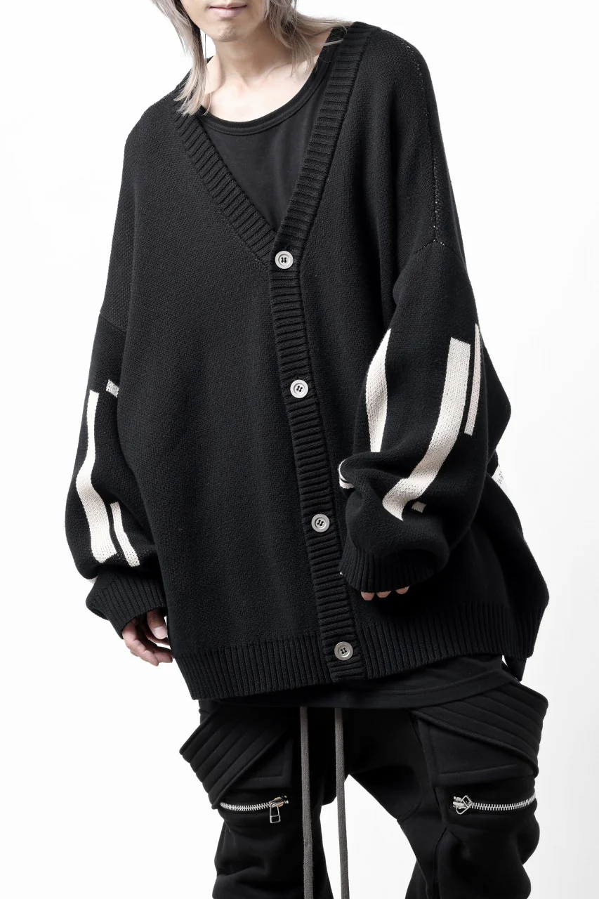A.F ARTEFACT GEO PATTERN COTTON KNIT CARDIGAN /  (BLACK x IVORY) - Image 7