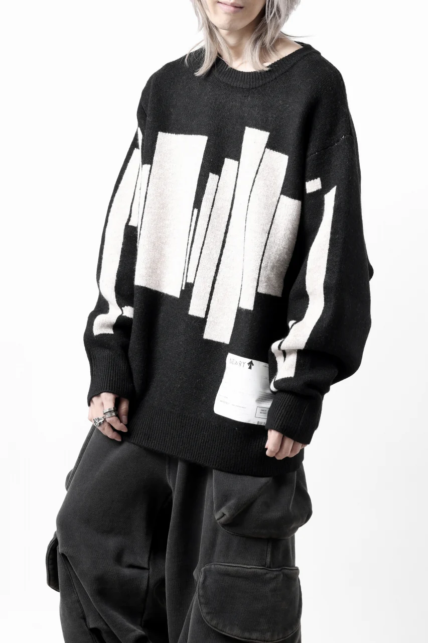 A.F ARTEFACT GEO PATTERN KNIT TOPS (BLACK x BEIGE) - Image 2
