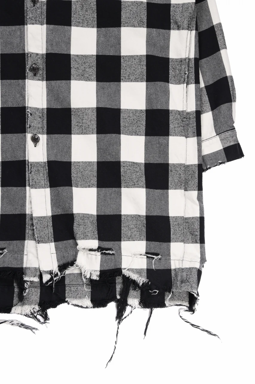 A.F ARTEFACT GRUNGE SHIRT-COAT / CHECK FLANNEL (BLACK×WHITE) - Image 5