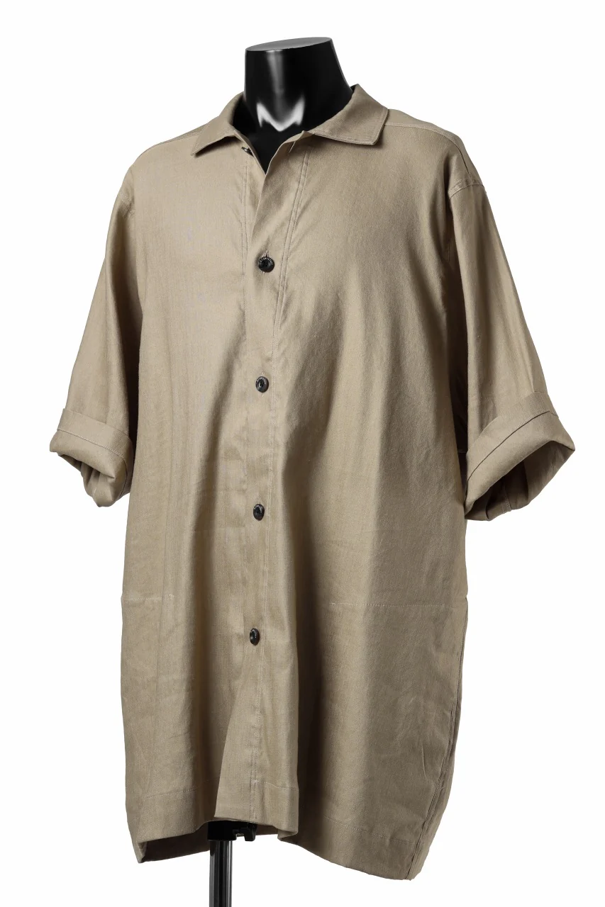 A.F ARTEFACT HALF SLEEVE SHIRT / STRETCH LINEN (BEIGE) - Image 3