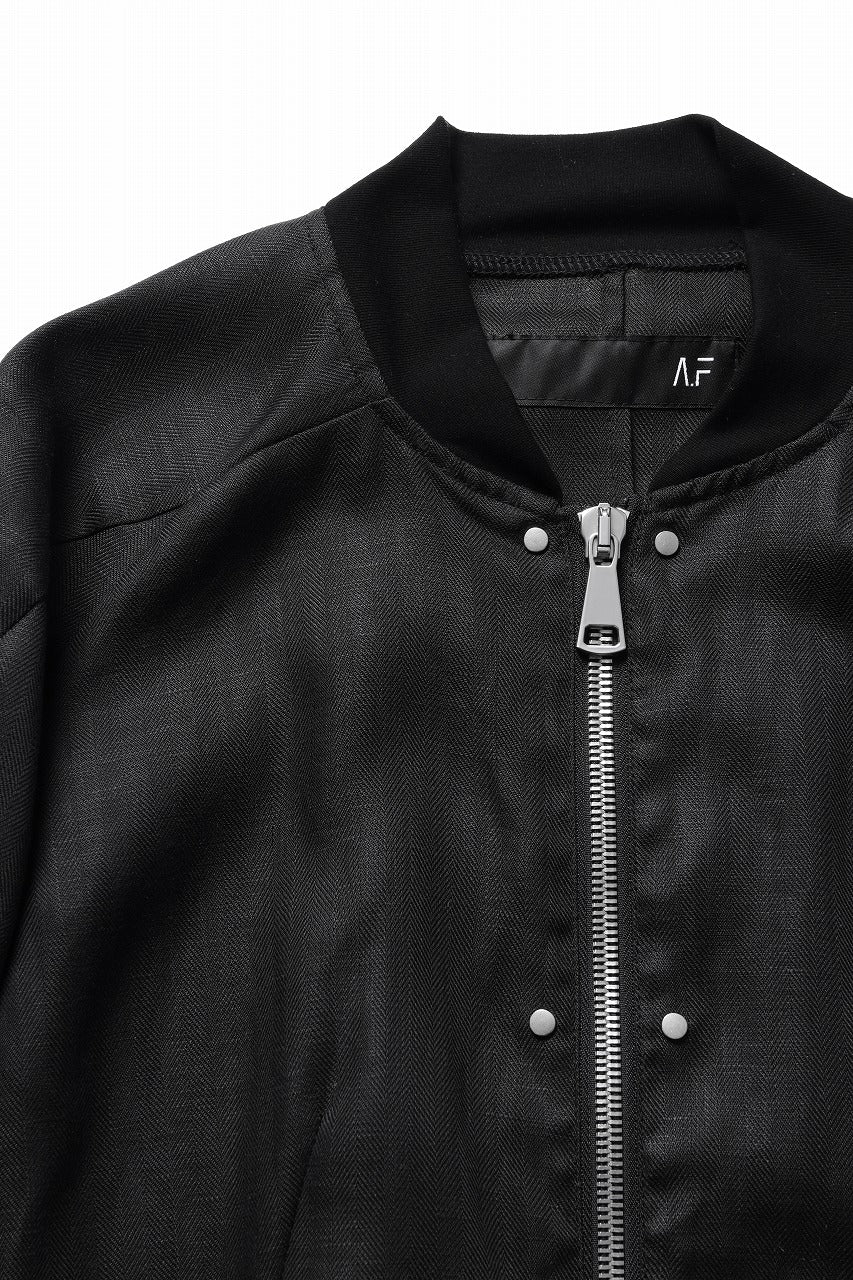A.F ARTEFACT HERRINGBONE LINEN BOMBER JACKET (BLACK) - Image 6