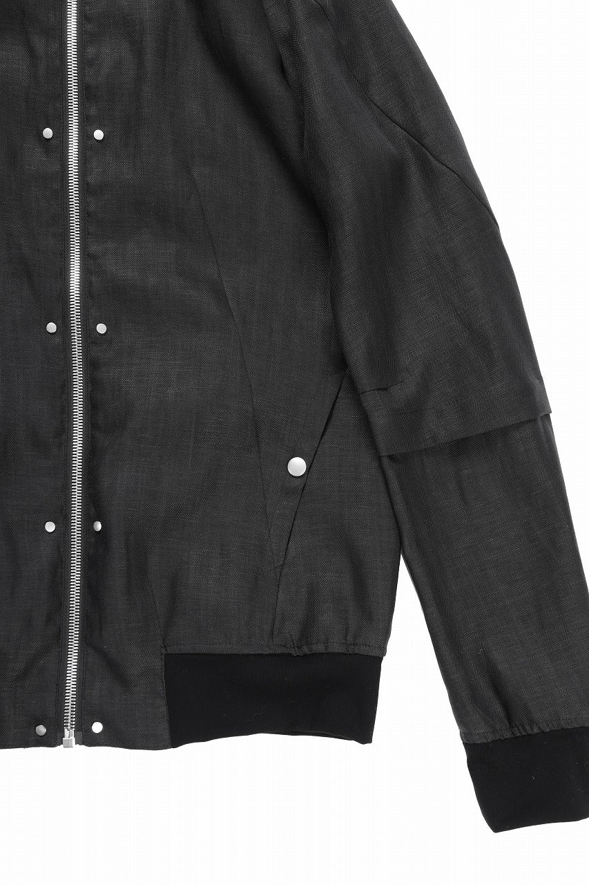 A.F ARTEFACT HERRINGBONE LINEN BOMBER JACKET (BLACK) - Image 7
