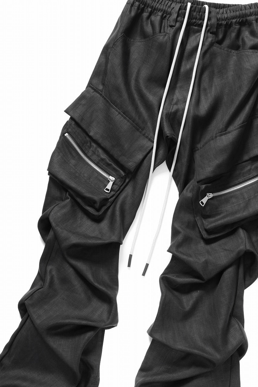 A.F ARTEFACT HERRINGBONE LINEN CARGO TUCK BAGGY PANTS (BLACK) - Image 10