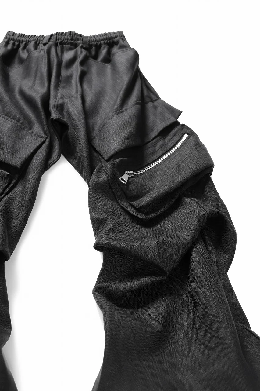 A.F ARTEFACT HERRINGBONE LINEN CARGO TUCK BAGGY PANTS (BLACK) - Image 12
