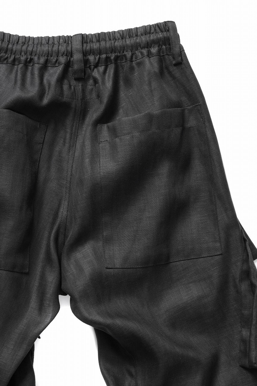 A.F ARTEFACT HERRINGBONE LINEN CARGO TUCK BAGGY PANTS (BLACK) - Image 13