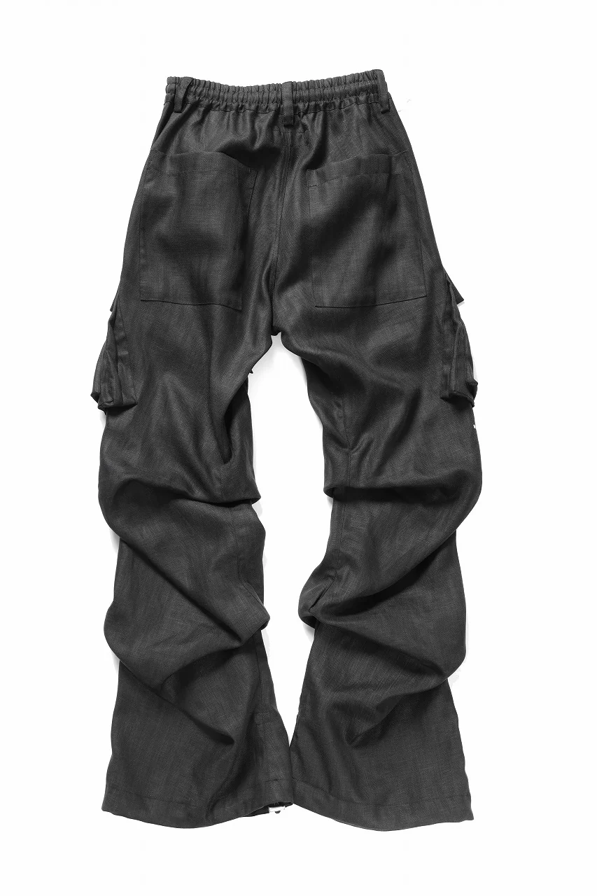 A.F ARTEFACT HERRINGBONE LINEN CARGO TUCK BAGGY PANTS (BLACK) - Image 2