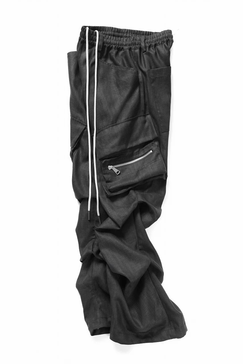 A.F ARTEFACT HERRINGBONE LINEN CARGO TUCK BAGGY PANTS (BLACK) - Image 3