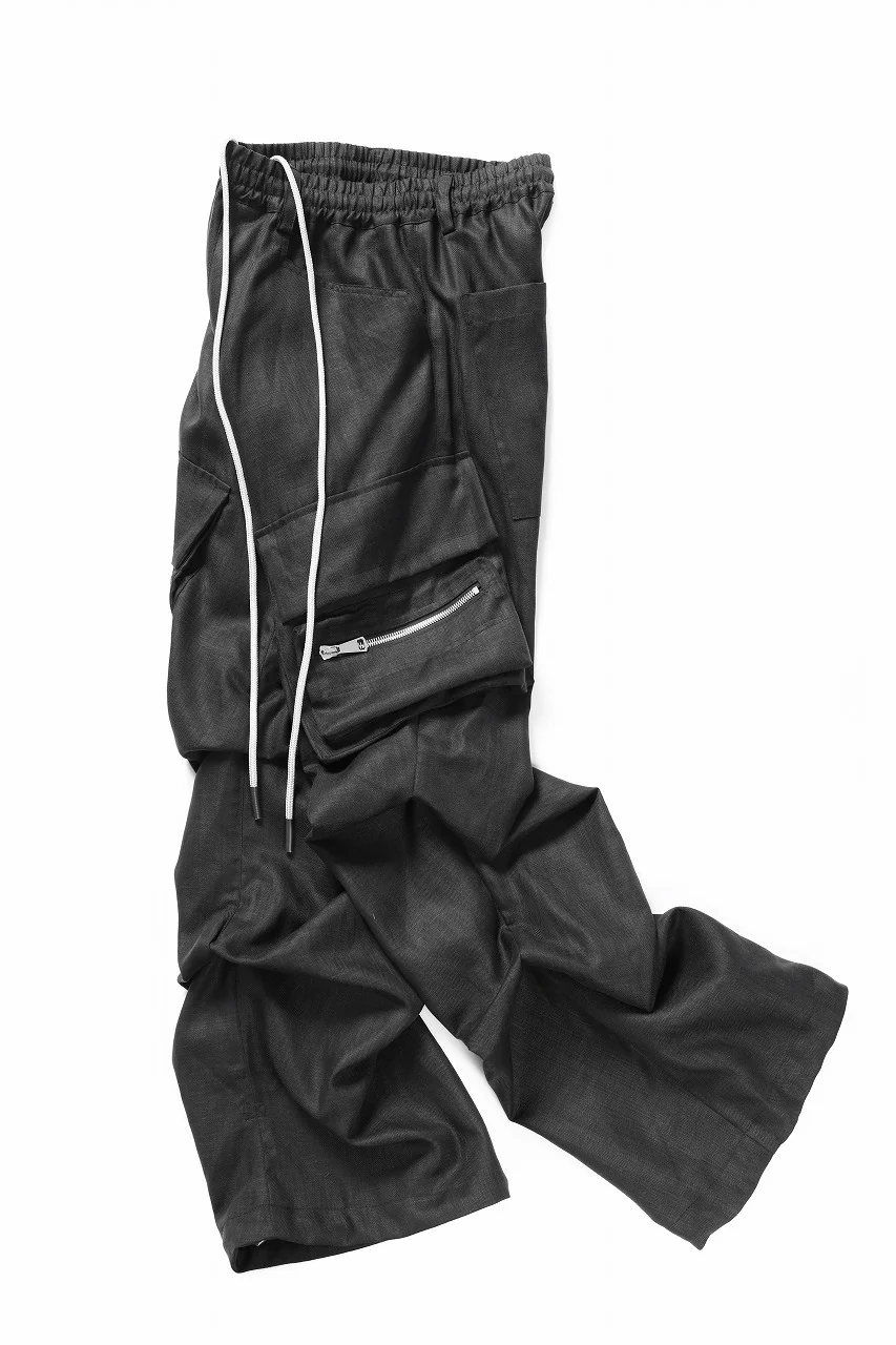A.F ARTEFACT HERRINGBONE LINEN CARGO TUCK BAGGY PANTS (BLACK) - Image 4