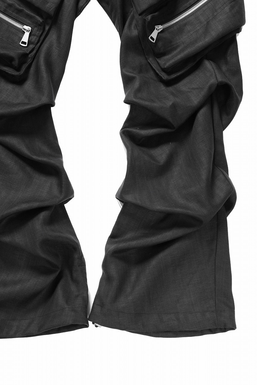 A.F ARTEFACT HERRINGBONE LINEN CARGO TUCK BAGGY PANTS (BLACK) - Image 7