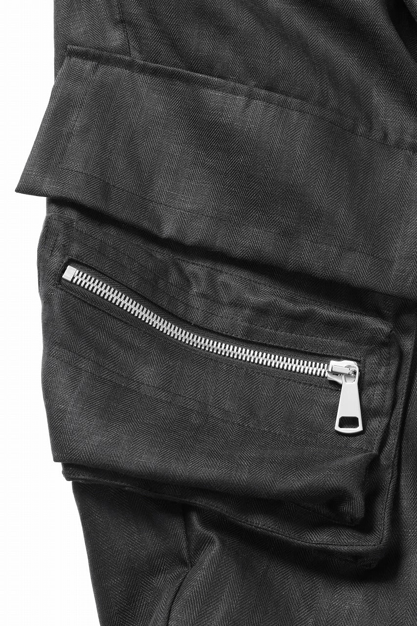 A.F ARTEFACT HERRINGBONE LINEN CARGO TUCK BAGGY PANTS (BLACK) - Image 9