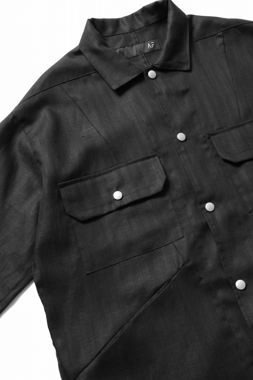 A.F ARTEFACT HERRINGBONE LINEN MILITARY SHIRTS (BLACK) - Image 10