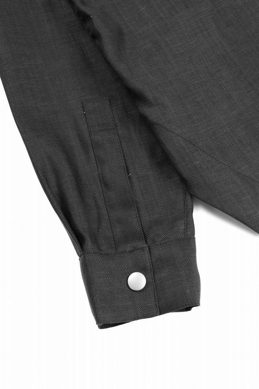 A.F ARTEFACT HERRINGBONE LINEN MILITARY SHIRTS (BLACK) - Image 12