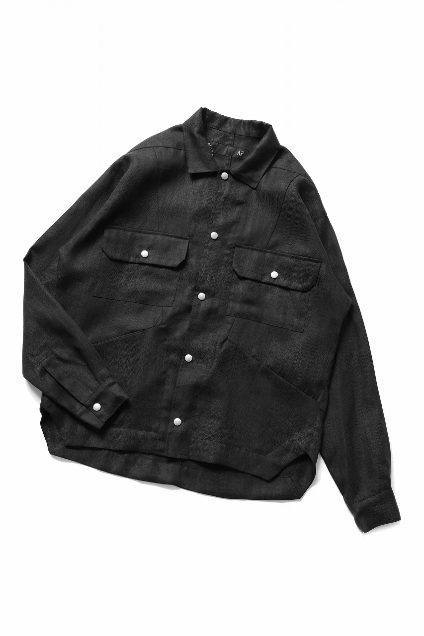 A.F ARTEFACT HERRINGBONE LINEN MILITARY SHIRTS (BLACK) - Image 2