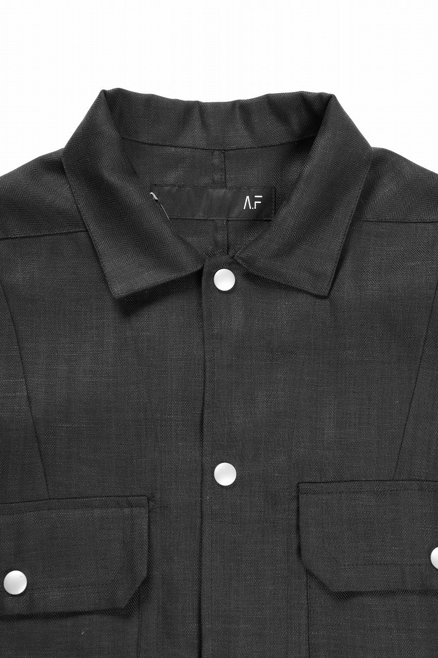 A.F ARTEFACT HERRINGBONE LINEN MILITARY SHIRTS (BLACK) - Image 4