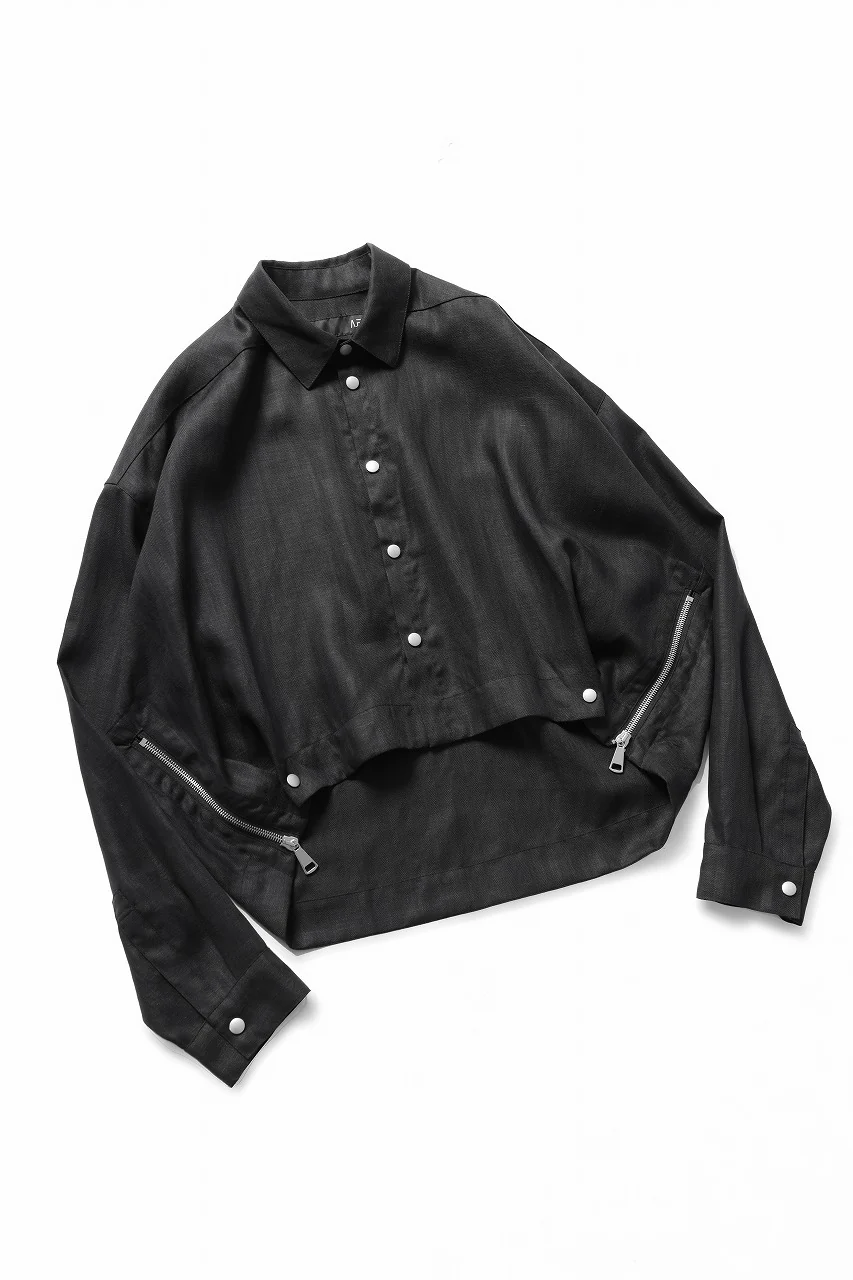 A.F ARTEFACT HERRINGBONE LINEN SHORT LENGTH SHIRT (BLACK) - Image 2