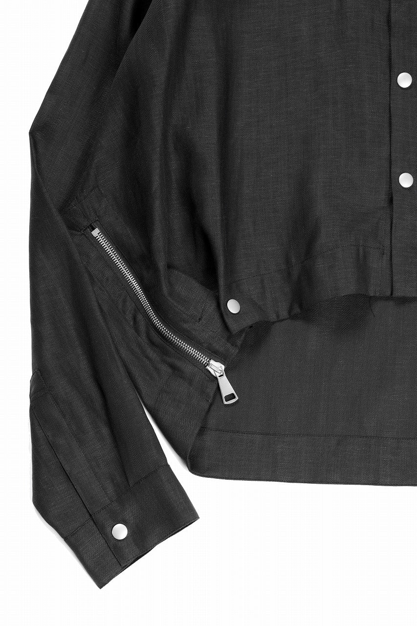 A.F ARTEFACT HERRINGBONE LINEN SHORT LENGTH SHIRT (BLACK) - Image 6
