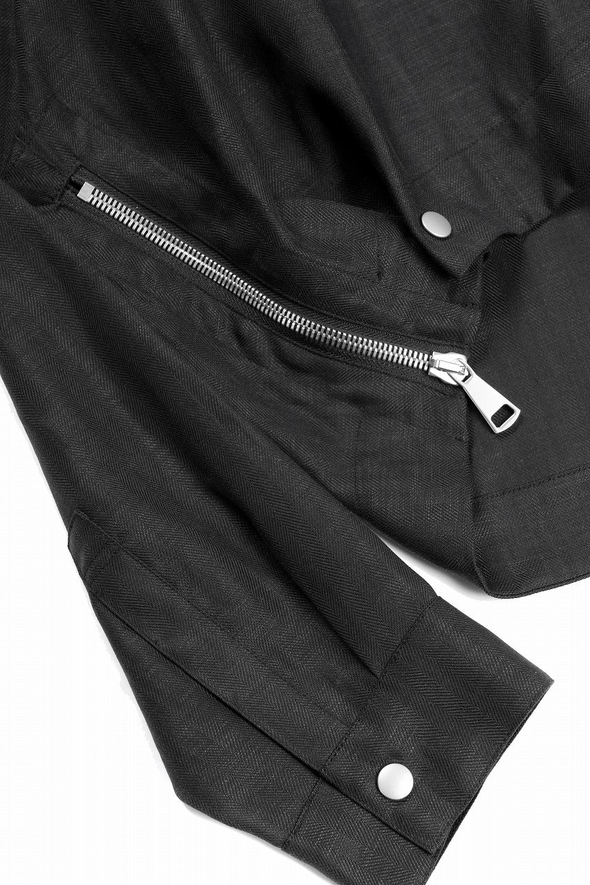 A.F ARTEFACT HERRINGBONE LINEN SHORT LENGTH SHIRT (BLACK) - Image 8