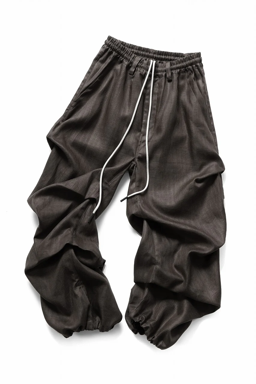 A.F ARTEFACT HERRINGBONE LINEN TUCK WIDE PANTS (BROWN) - Image 4