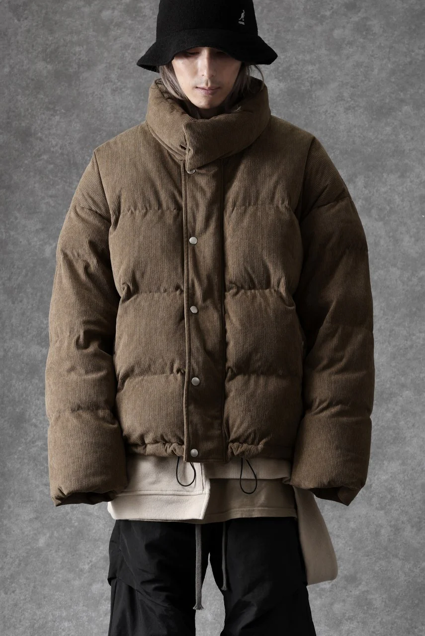 A.F ARTEFACT HIGH NECK DOWN JACKET / CORDUROY (BROWN) - Image 4